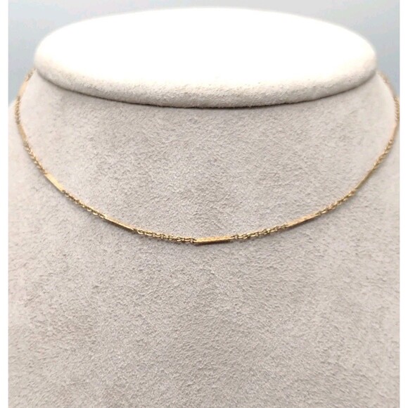 Vintage 1/20 12K Gold Filled Bar Station Rolo Chain Necklace 14” 1.3mm 1.46g - Picture 10 of 10